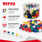 96 Pieces Push Pins, Assorted Colours, 400-Pack for Notice Boards, Corkboards and Paper Displays