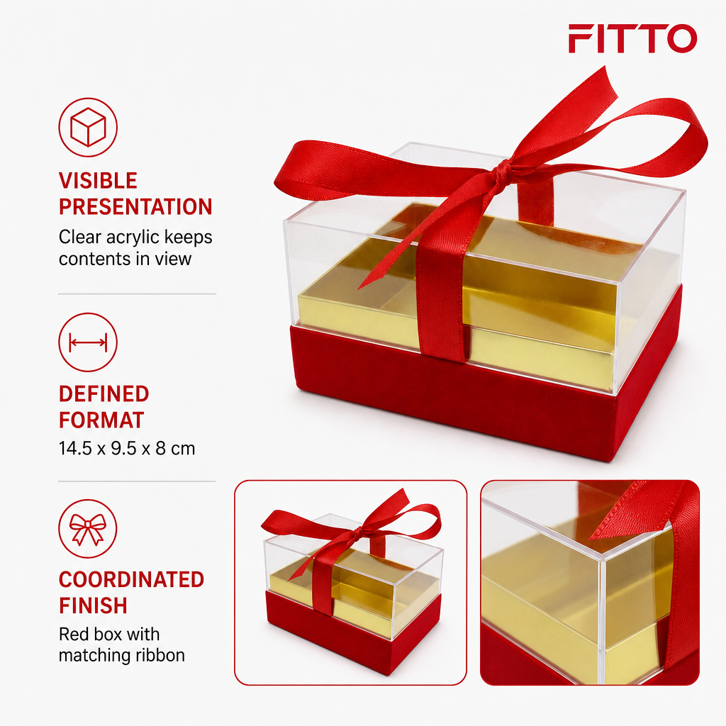 96 Pieces Red Rectangular Acrylic Presentation Box with Ribbon, 14.5 x 9.5 x 8 cm, 1 Piece