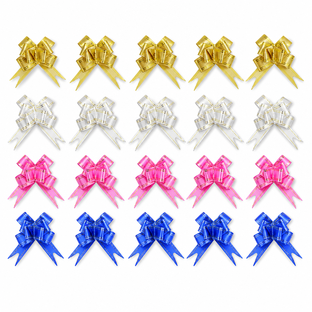 96 Pieces Pull Bows for Present Wrapping, Assorted Colours, 30 mm, Pack of 20