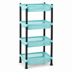 72 Pieces 4-Tier Plastic Storage Basket Rack, Aqua and Black Open Shelving Organizer, 50 x 35 x 22 cm, 1 Unit
