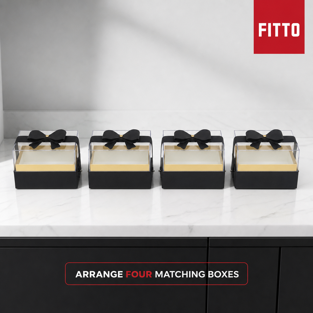 72 Pieces Acrylic Presentation Boxes with Black Ribbon, Rectangular 14 x 9 x 9 cm, Set of 4