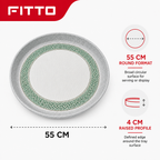 72 Pieces Round Woven Serving Trays, 55 cm, 4 cm Deep, Green and Grey Design