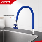 96 Pieces Flexible Kitchen Faucets Round Head, 40 cm, Blue and Chrome, 1 Piece