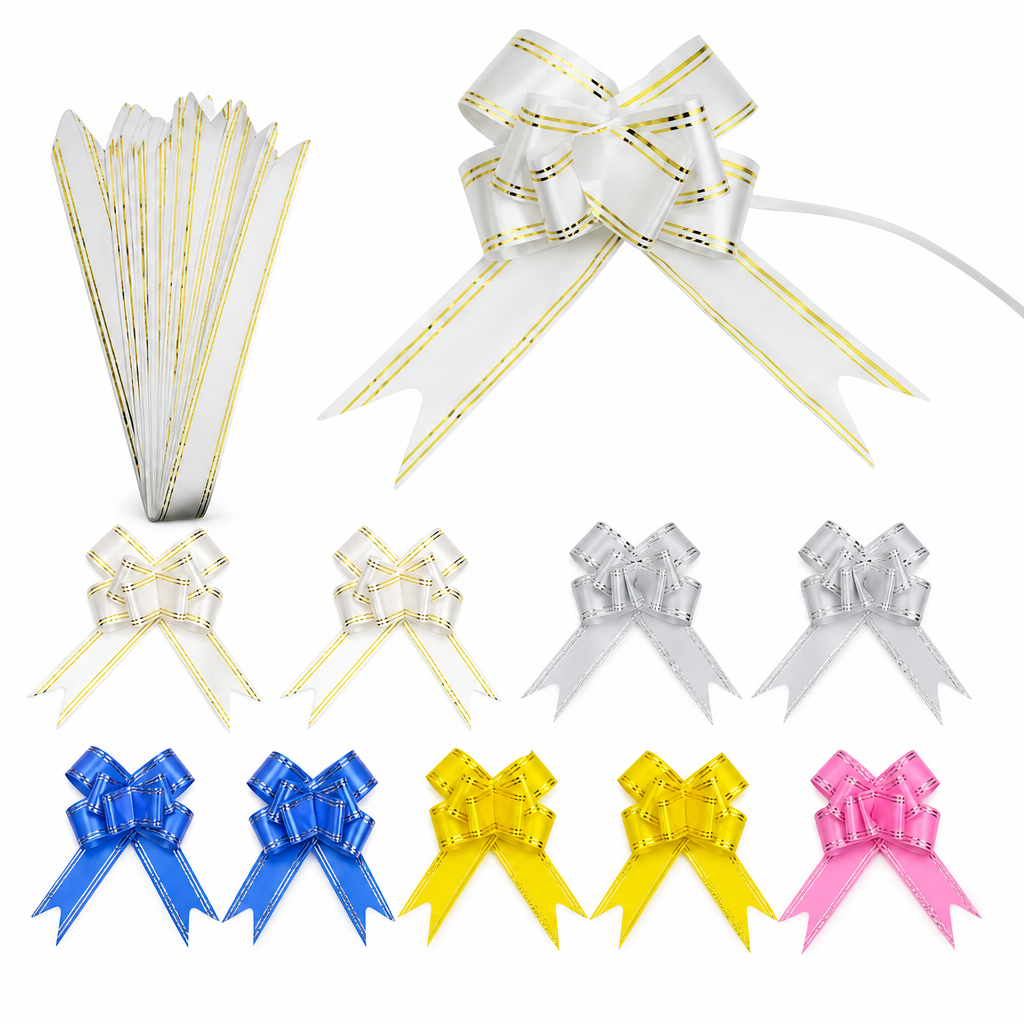 96 Pieces Pull Flower Ribbon Bows, 49 mm Assorted Colours, Decorative Celebration Ribbons, 10 Pieces