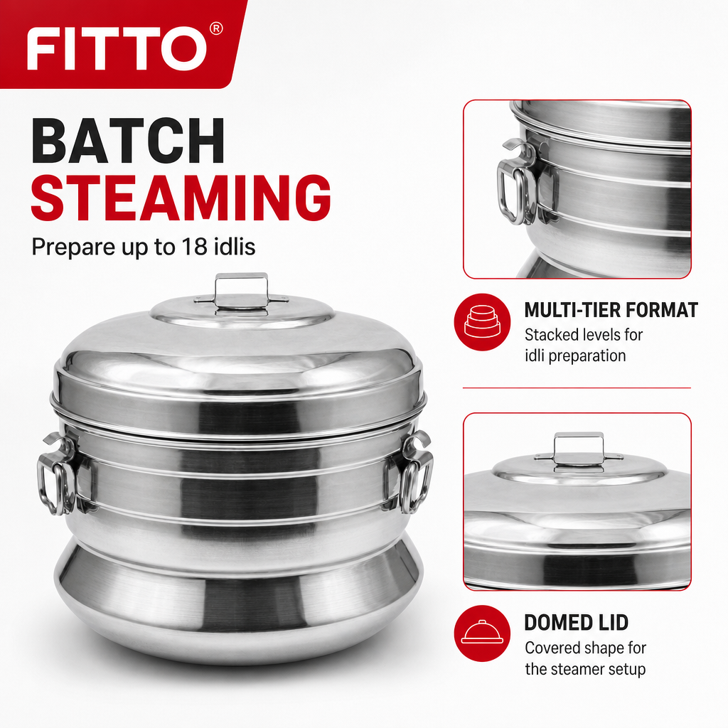 48 Pieces Stainless Steel Multi-Tier Idli Steamer Pot with Domed Lid, 18-Idli Capacity