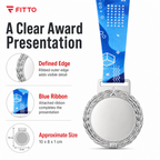 144 Pieces Sports Medal with Blue Ribbon, Silver, Ribbed Edge, 10 x 8 cm