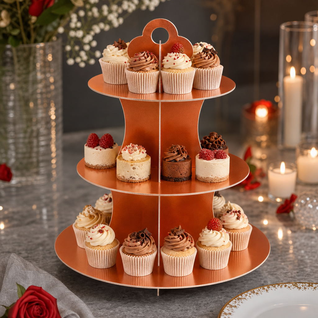 120 Pieces Rose Gold 3-Tier Cupcake Stands, Dessert Display Tower, 1 Piece, 30 x 25 x 4 cm