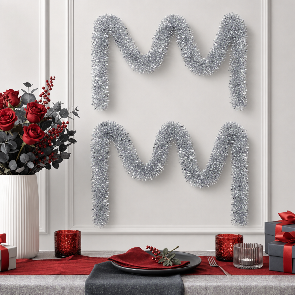 96 Pieces Silver Tinsel Decoration, 12 cm x 12 m, 2 Pieces