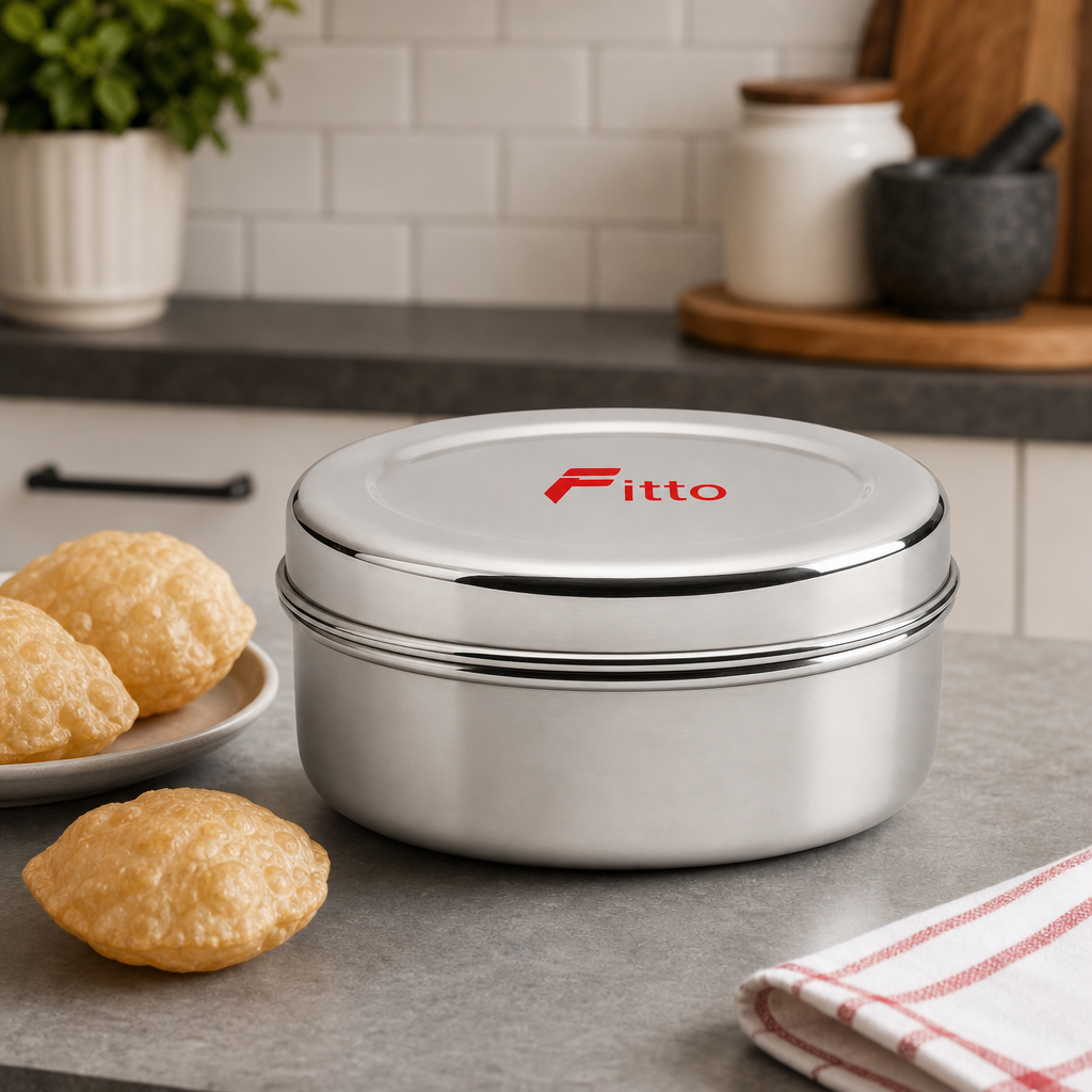 96 Pieces Stainless Steel Puri Storage Container, Round Food Container, 9.5 cm