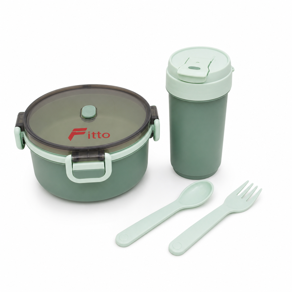 96 Pieces Round Plastic Lunch Box Set with 500 ml Bottle and Cutlery, Assorted Colour