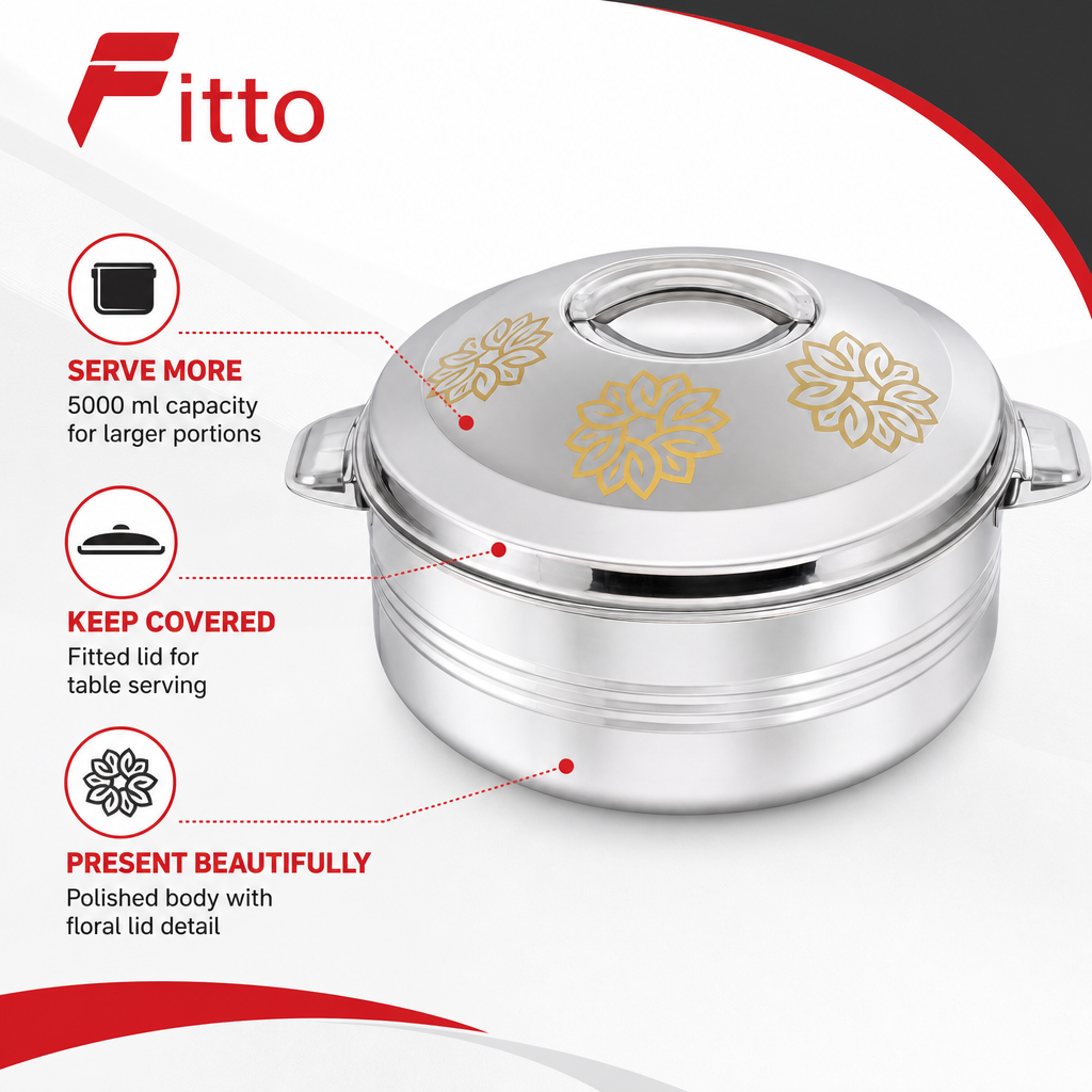48 Pieces Stainless Steel Insulated Hot Pot, 5000 ml, Round Serving Pot, 1 Piece