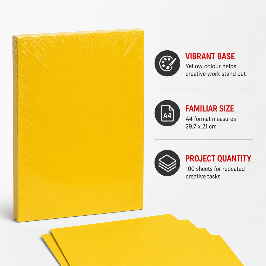 96 Pieces Yellow A4 180 GSM Colour Board, 29.7 x 21 cm, 100 Sheets for Drawing and Crafts