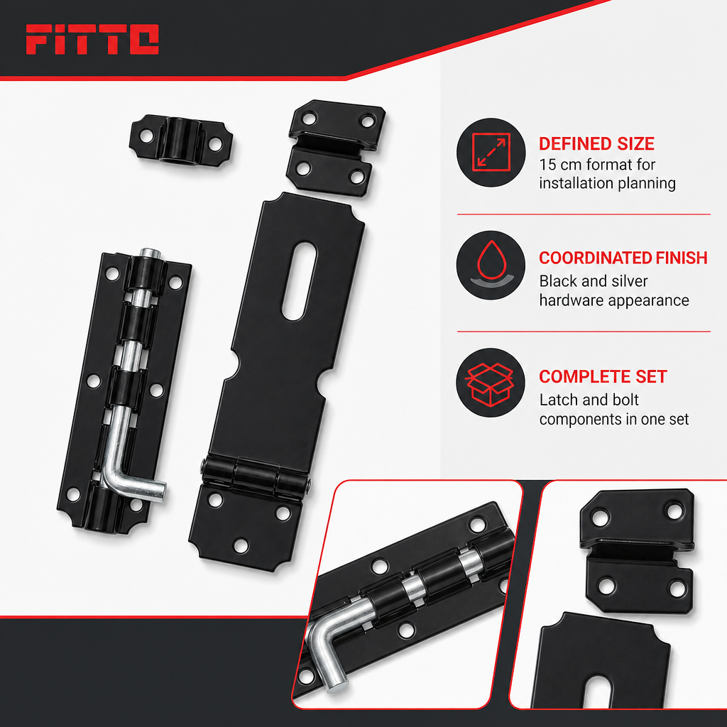 240 Pieces Heavy-Duty Door Latch and Bolt Set, 15 cm, Black and Silver, 1 Set