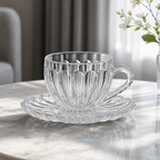 60 Pieces Clear Glass Tea Cup and Saucer Set, 2 Pieces, Faceted Table Setting