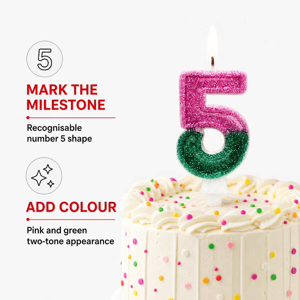 240 Pieces Birthday Cake Candles Number 5, Pink and Green Two-Tone, 2 in