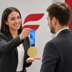 144 Pieces Award Medal with Blue Ribbon, Metallic Finish, 8 x 7 x 2 cm
