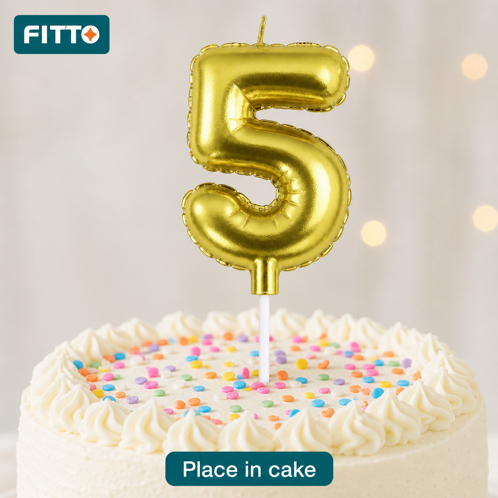240 Pieces Number 5 Birthday Cake Candle, Gold, 6 cm