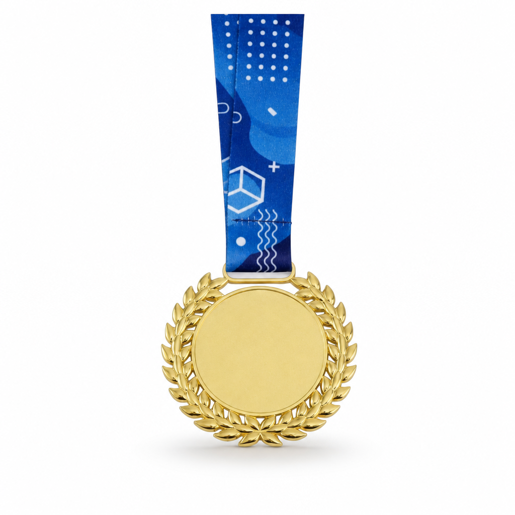 144 Pieces Sports Medal with Blue Ribbon and Gold Laurel Frame, 10 x 8 cm