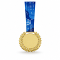 144 Pieces Sports Medal with Blue Ribbon and Gold Laurel Frame, 10 x 8 cm