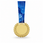 144 Pieces Sports Medal with Blue Ribbon and Gold Laurel Frame, 10 x 8 cm