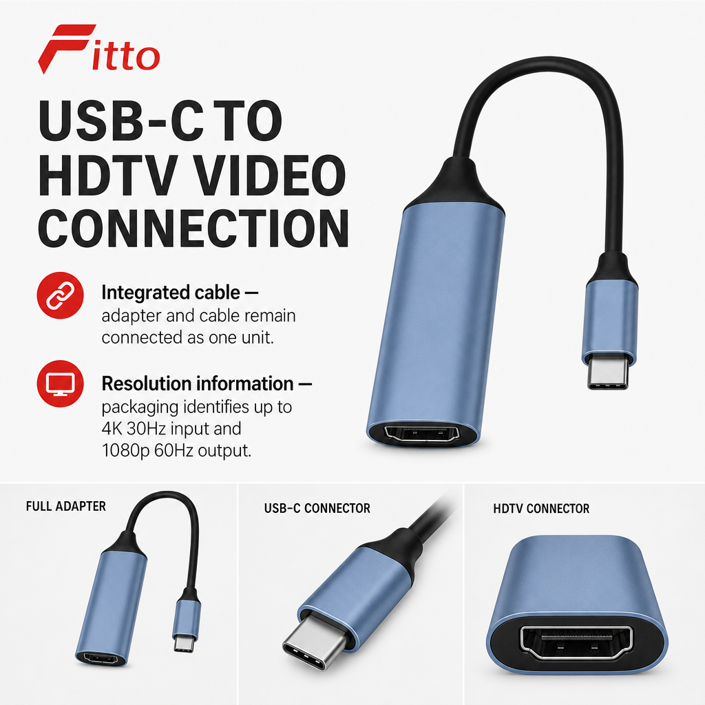 72 Pieces USB-C to HDTV Video Adapters Cable, 4K 30Hz Input to 1080p 60Hz Output, Compact Single Adapter