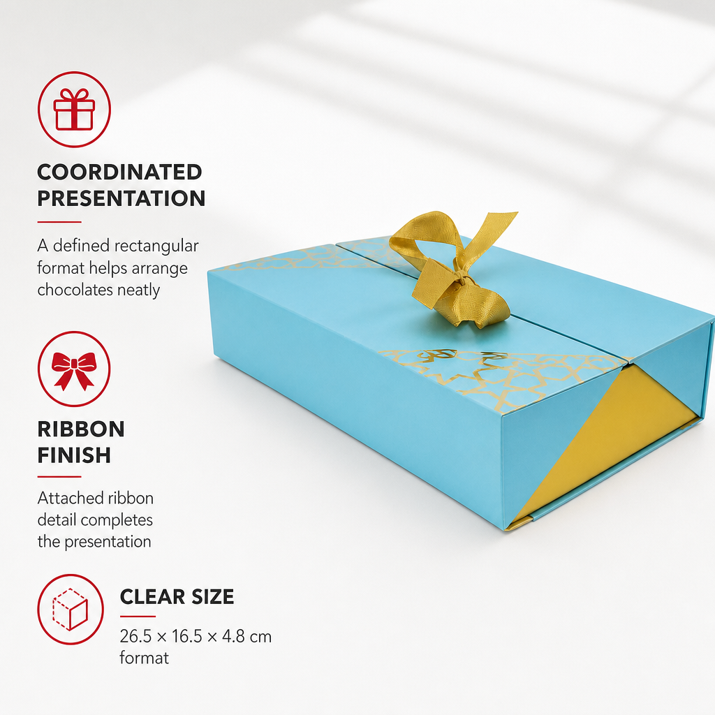 96 Pieces Rectangular Chocolate Box with Ribbon, Blue, 26.5 × 16.5 × 4.8 cm, 1 Piece