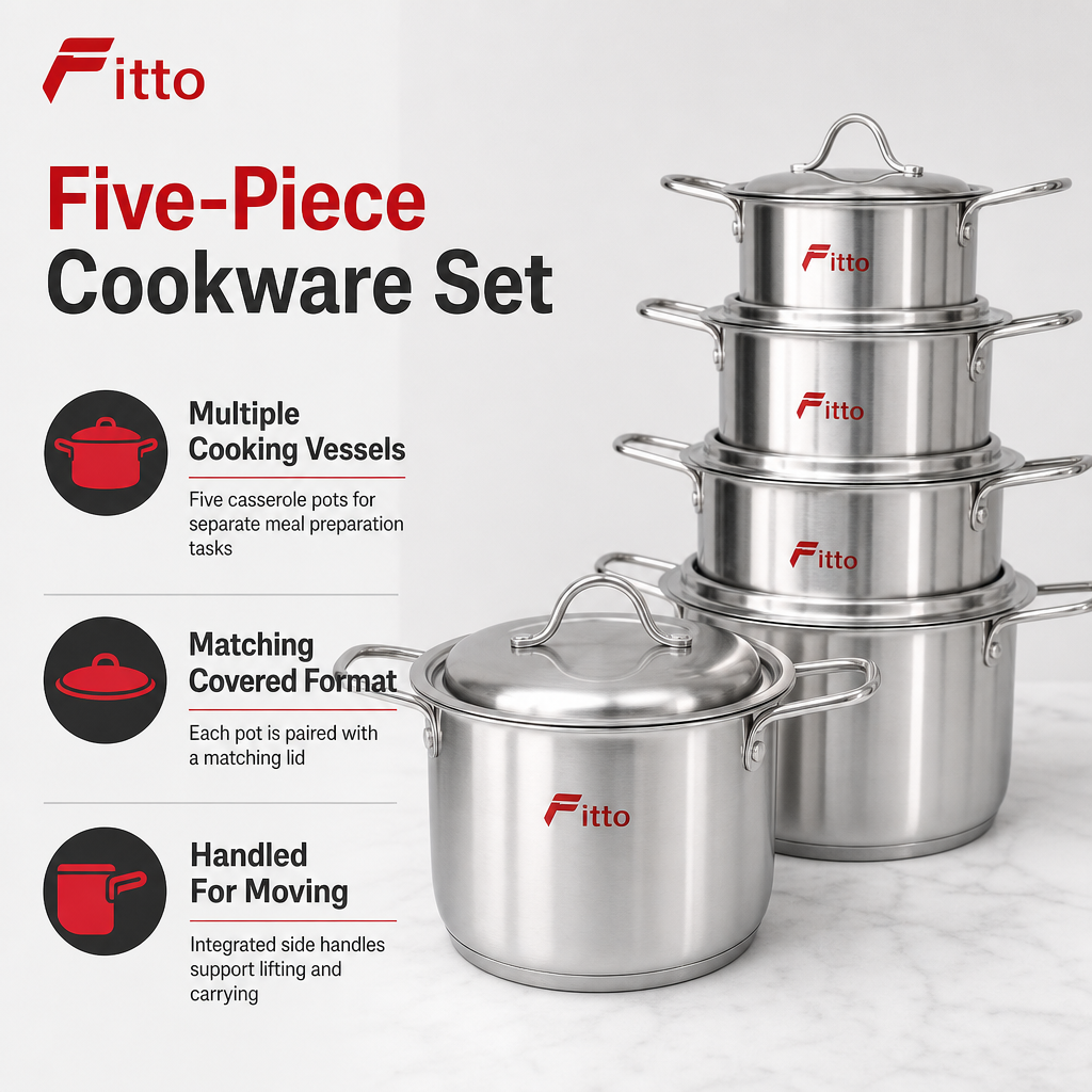 48 Pieces Stainless Steel Casserole Pot Set with Lids, Silver Small Size, 5-Piece Cookwares Set