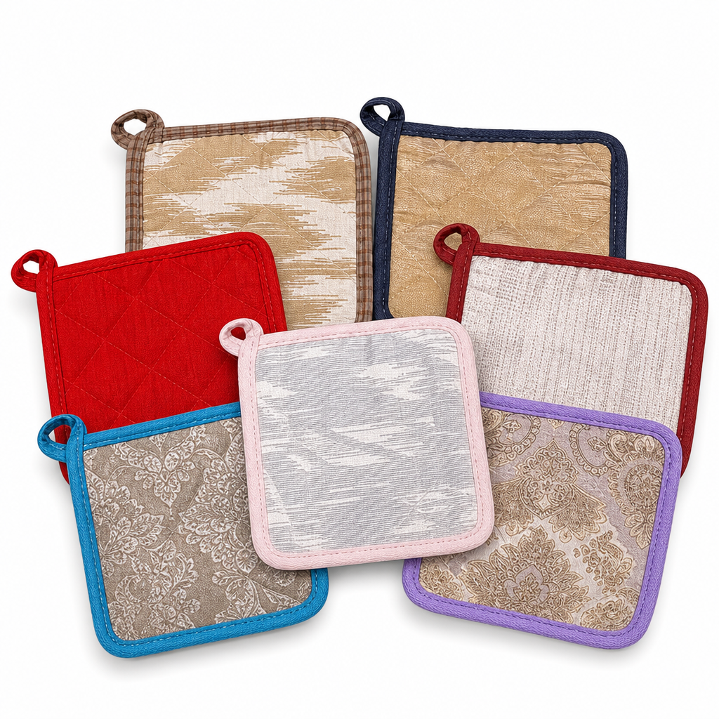 96 Pieces Quilted Fabric Pot Holders, 6-Piece Kitchen Set, Assorted Colours