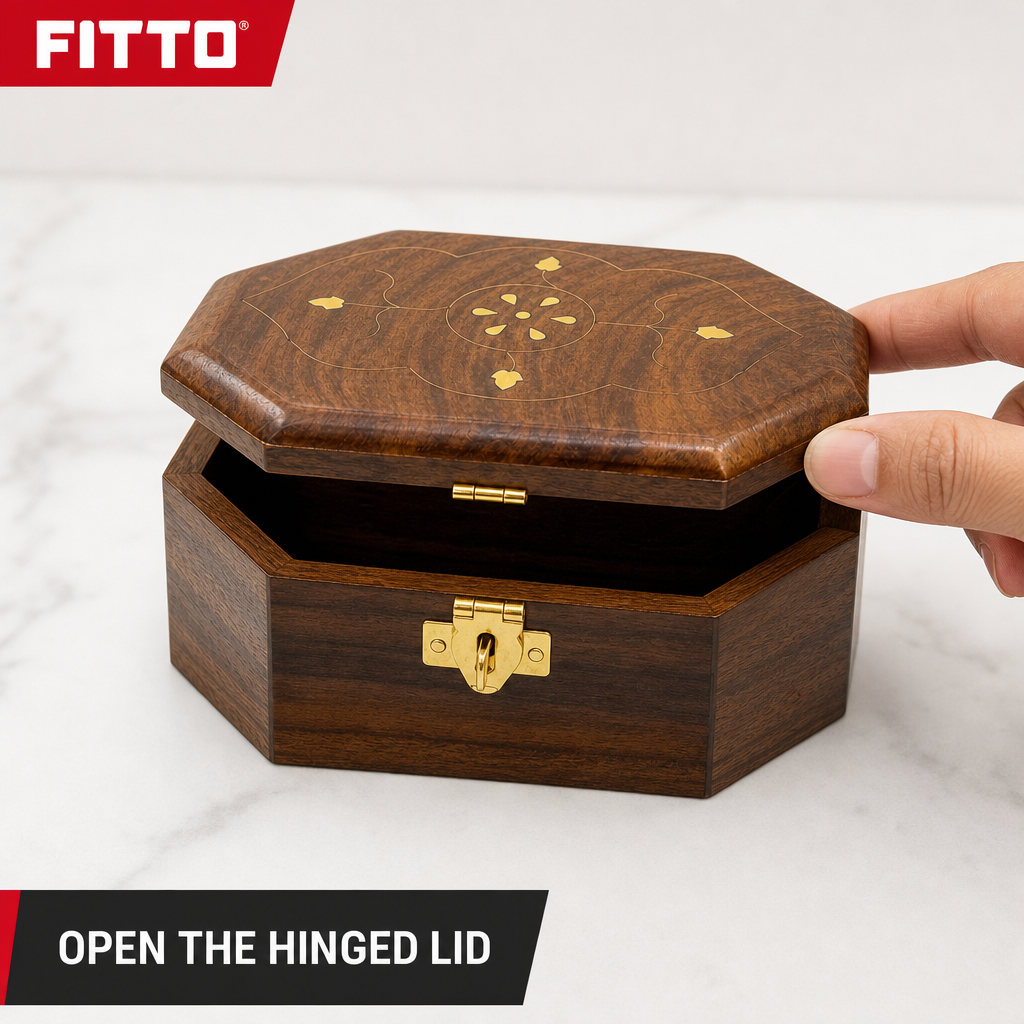 96 Pieces Wooden Octagonal Storage Box, 8 x 5 Inch, Hinged Lid and Front Clasp, Brown Decorative Organizer