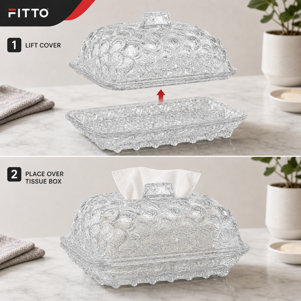 120 Pieces Decorative Glass Tissue Box Cover, Ornate Clear Tissue Dispensers, 28 x 22 x 16 cm, 1 Piece