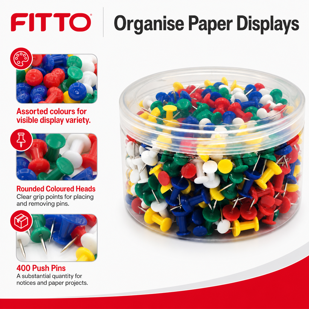 96 Pieces Push Pins, Assorted Colours, 400-Pack for Notice Boards, Corkboards and Paper Displays