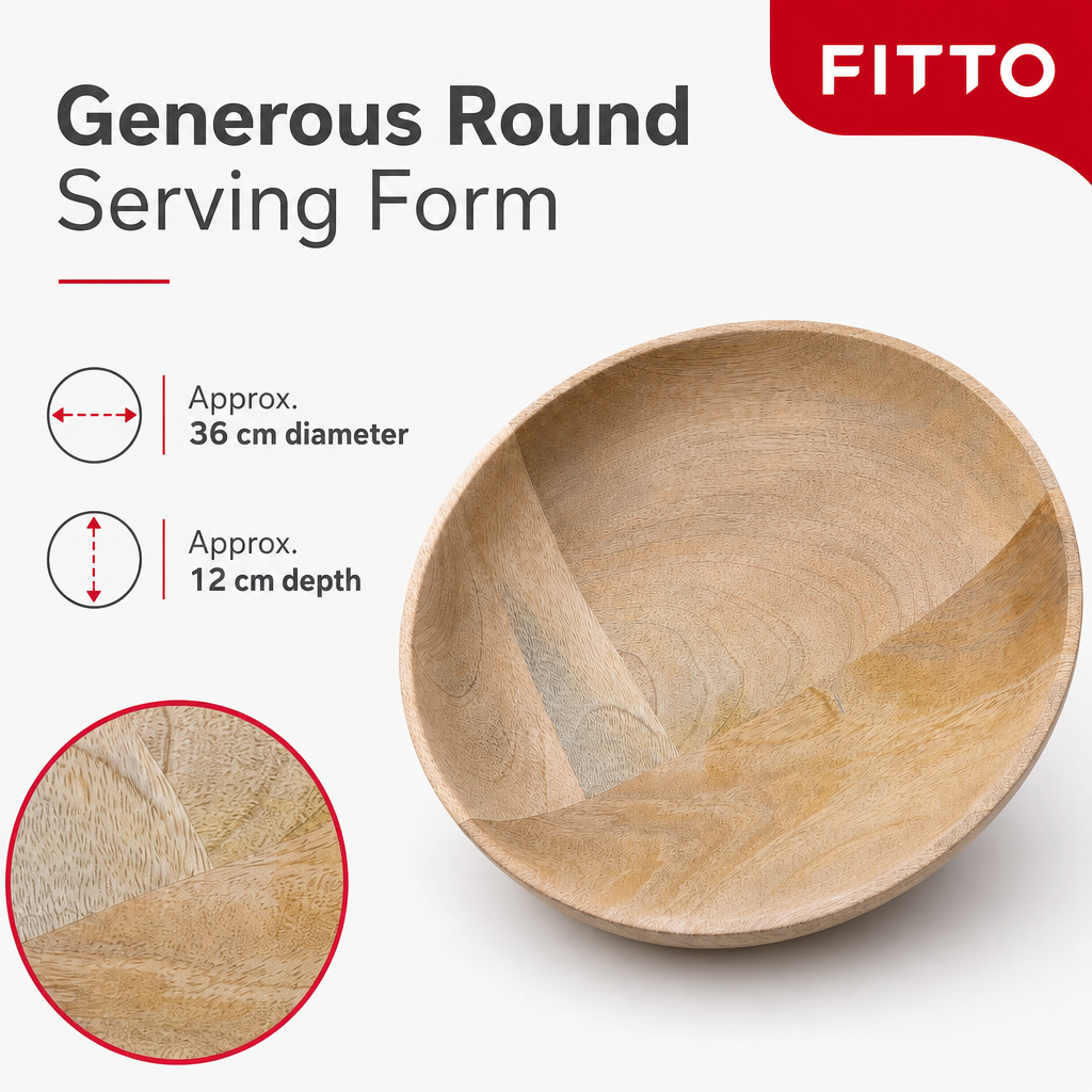 96 Pieces Wooden Serving Bowl, Round Tablewares Dish, 14 Inch