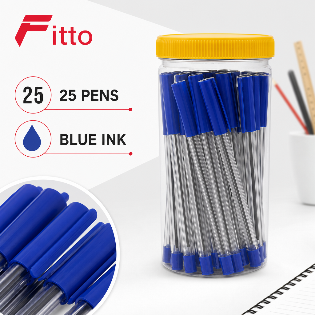 96 Pieces Ball Pens, Blue Ink, 25 Pack, Clear-Barrel Writing Pens for Office, School and Everyday Note Taking