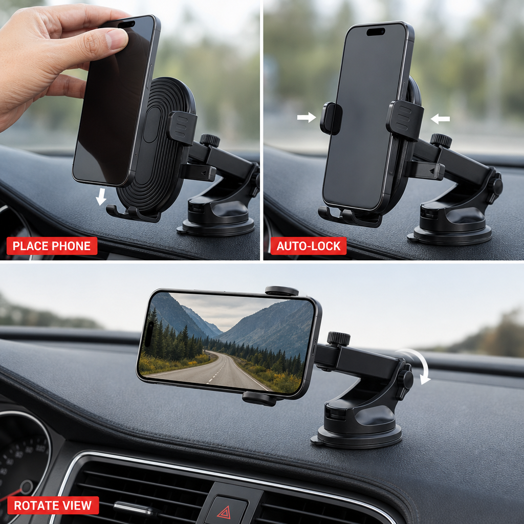 96 Pieces Auto-Lock Car Phone Holder HL-111, 360° Rotation, Black