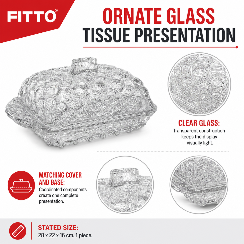 120 Pieces Decorative Glass Tissue Box Cover, Ornate Clear Tissue Dispensers, 28 x 22 x 16 cm, 1 Piece