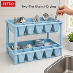 72 Pieces Utensil Drying Rack, Light Blue Two-Tier Plastic Dish Drainer with Removable Compartments, 45 x 32 x 18 cm