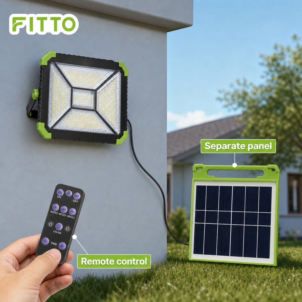 48 Pieces Solar LED Flood Light with Separate Solar Panel and Remote Control, Outdoor Garden Lighting, 1 Piece