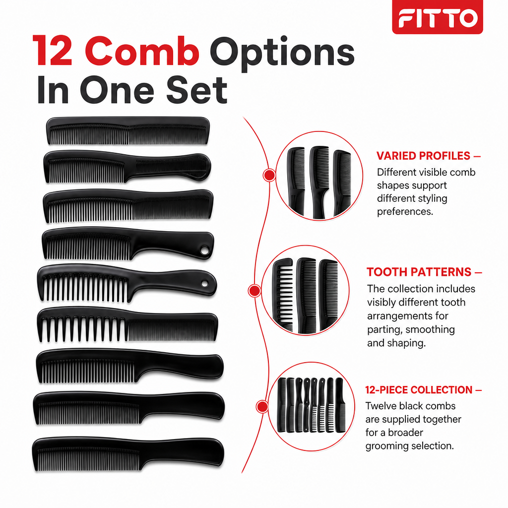 96 Pieces Hair Combs Set, Black, 12-Piece Collection for Styling and Grooming