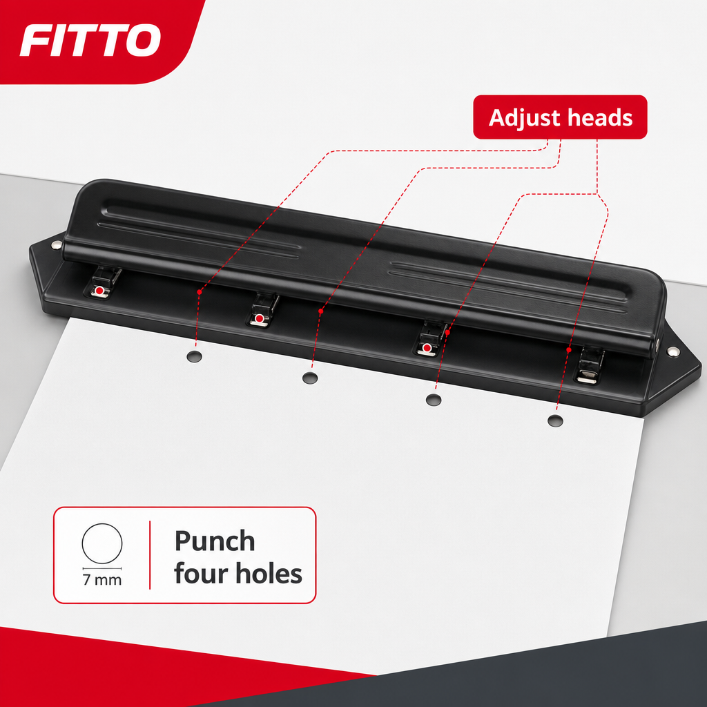 72 Pieces Adjustable Paper Punches, 7 mm Four-Hole Design, 10-Sheet Capacity, Black, 1 Piece