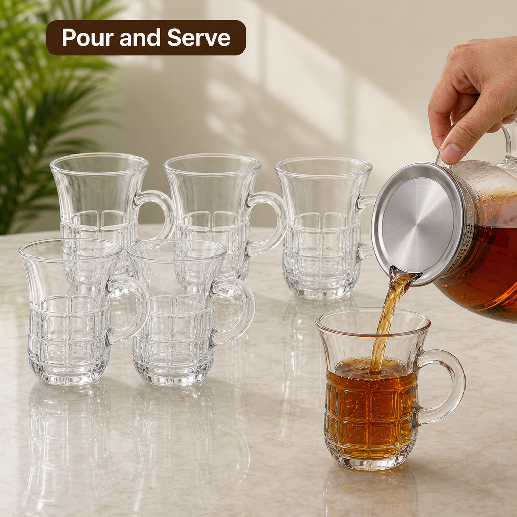96 Pieces Glass Tea Cup Set, 110 ml, Clear, 6 Pieces