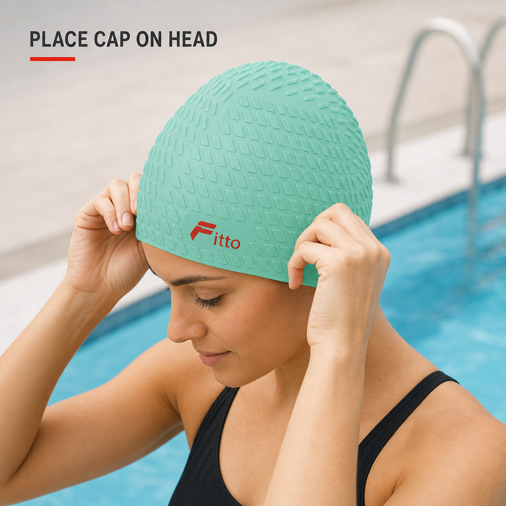 96 Pieces Bubble Swimming Cap, Mint Green Textured Pool Headwear, Single Piece