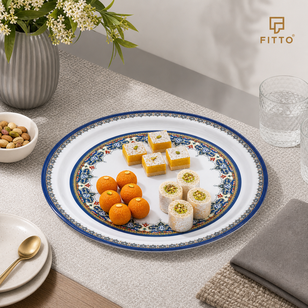 72 Pieces Melamine Round Serving Trays with Decorative Pattern, 45 cm