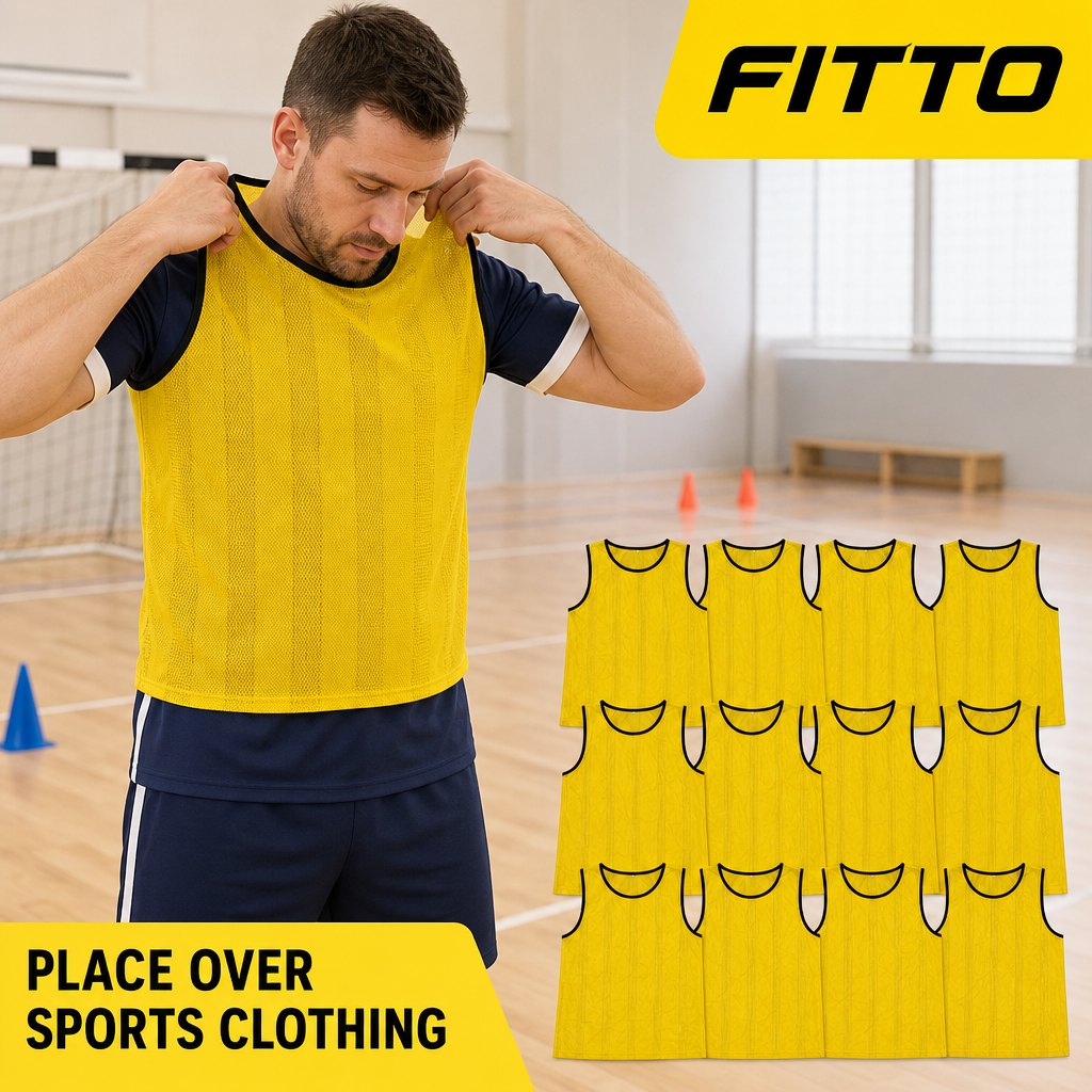 48 Pieces Mesh Sports Training Bib Vests, Small Size, Yellow, 12-Piece Pack