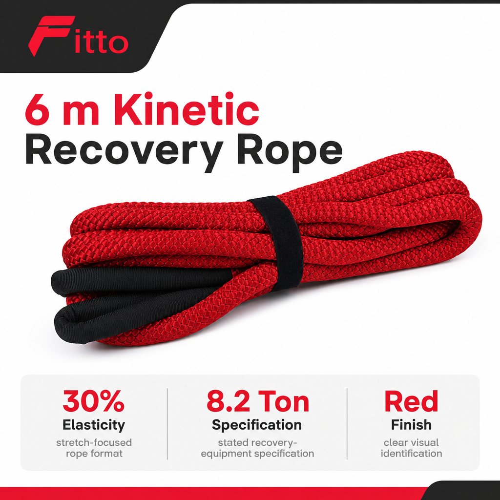 48 Pieces Kinetic Vehicle Recovery Tow Rope, 6 m, 8.2 Ton, 30% Elasticity, Red