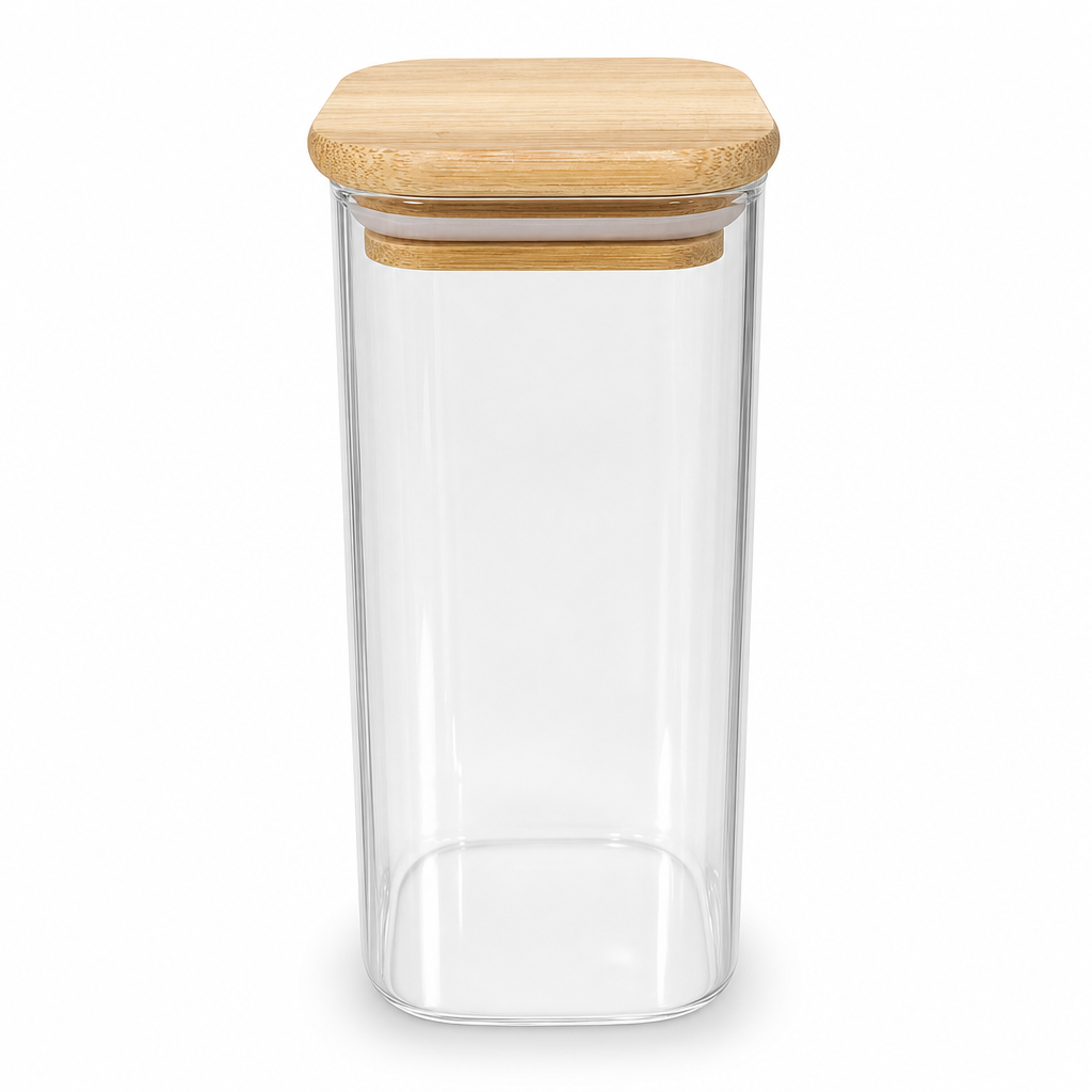 144 Pieces Glass Storage Jar with Wooden Lid, Clear Body and Natural Wood Finish, 15 x 6 x 6 cm, 1 Piece