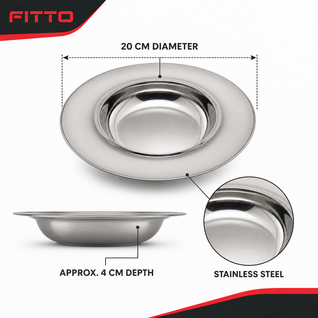 96 Pieces Stainless Steel Soup Plate, Round Deep Tablewares Dish, 20 cm