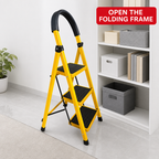 48 Pieces Folding Step Ladders, 3-Step Metal Household Ladder, Yellow, 110 x 42 cm, 1 Piece
