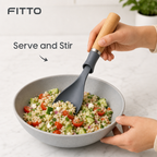 96 Pieces Self-Standing Solid Spoon with Wooden Handle, 31 cm, Gray and Natural Wood, 1 Piece