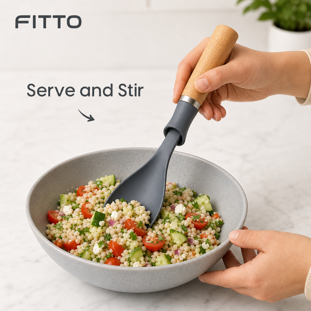 96 Pieces Self-Standing Solid Spoon with Wooden Handle, 31 cm, Gray and Natural Wood, 1 Piece