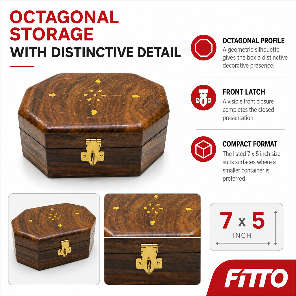 96 Pieces Wooden Octagonal Storage Box with Front Latch, 7 x 5 Inch, Brown